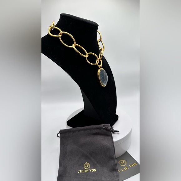 NWT Authentic Luxury Julie Vos Iridescent Charcoal Blue Statement Necklace - Picture 10 of 17